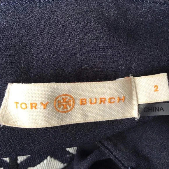 Tory Burch Ariana navy tunic embroidered trim long sleeve Size 2 - Picture 9 of 11